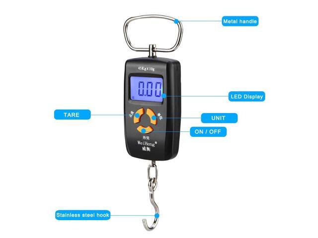 Portable Digital hanging hook fish scale 45kg/10g for Traveling Suitcase baggage pocket Luggage Scale weight bags scale (Black)