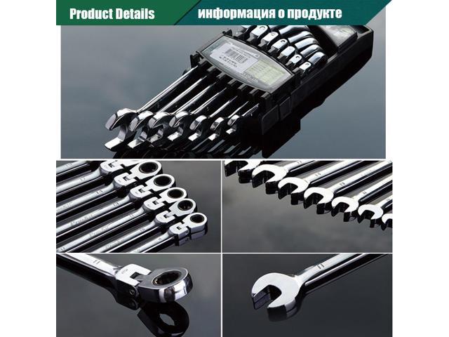 Pro'sKit 7pcst HW-5907M Flex Head Gear Wrench Set Ratchet Handle Box End Wrench Tools