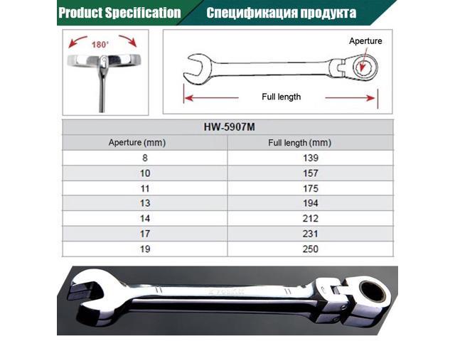 Pro'sKit 7pcst HW-5907M Flex Head Gear Wrench Set Ratchet Handle Box End Wrench Tools