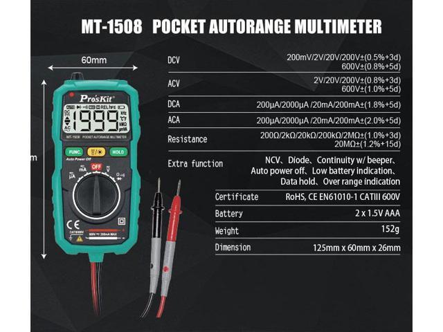 Pro'sKit MT-1508 Smart Pocket Type Automatic Range Digital Accurate Measuring Multimeter Anti-Burn Measuring Instrument