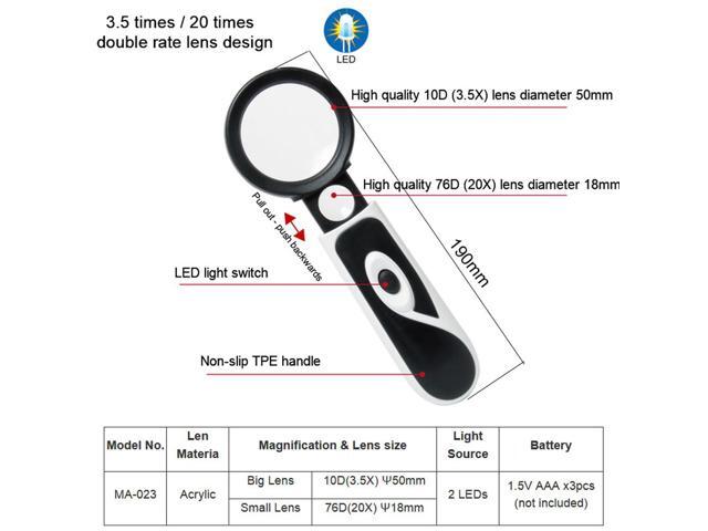Pro'sKit MA-023 3.5X Times Handheld Magnifying Glass With Telescopic Belt LED Lights 20 Times Electronic Headlight