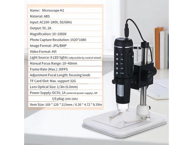1000X Magnification 5M Pixels USB Digital Microscope with Stand Desktop Magnifier Magnifying Glass Digital Zoom Microscope Magnifier with 8-LED...