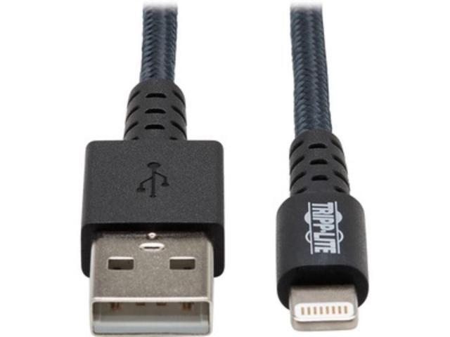 Tripp Lite M100-001-GY-MAX Heavy-Duty USB Sync / Charge Cable with Lightning Connector - M/M, USB 2.0, UHMWPE and Aramid Fibers, Gray, 1 ft. (0.3 m)