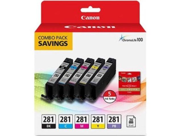 Canon - CLI-281 5-Pack Standard Capacity Ink Cartridges + Photo Paper - Black/Cyan/Magenta/Yellow/Photo Blue - image 5
