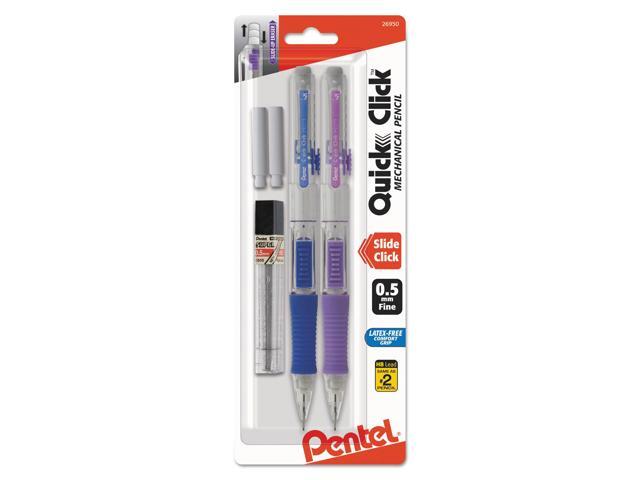 Pentel of America PD215LEBP2 Quick Click Mechanical with Lead & Eraser Pencil, Asstorted Colors - 0.5 mm