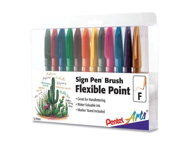 Pentel Sign Pen Brush Flexible Point Marker Pen Assorted 12/Pack SES15CPC12