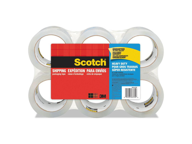 scotch heavy duty shipping packaging tape, 6 refill rolls, 1.88' x 54.6 yards, 3' core, clear, great for packing, shipping & moving 38506