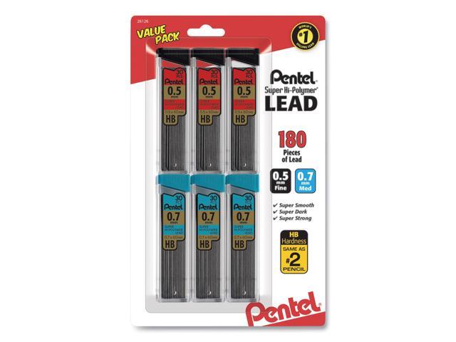 Pentel C257BPHB6 Super Hi-Polymer Lead Refills, 0.5Mm, 0.7Mm, Hb, Black, 30/Tube, 6 Tubes/Pack