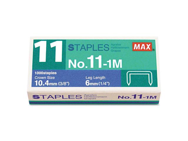 Max No. 11 Mini Staples, 0.25' Leg, 0.38' Crown, Steel, 1,000/Box NO111M
