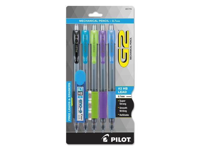 Pilot Pen 31776 0.7 mm Mechanical Pencil with Lead & Erasers - Black, Lime, Purple, Turquoise & Periwinkle, Pack of 5