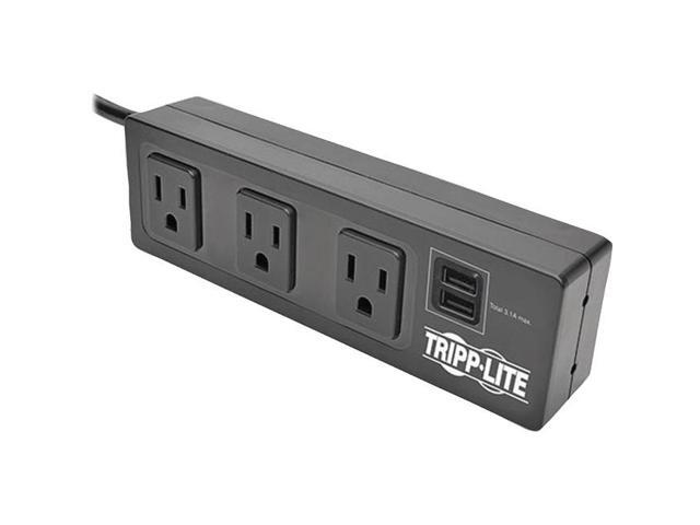 Tripp Lite Protect It! 3-Outlet Surge Protector with Desk Clamp & 2 USB Ports
