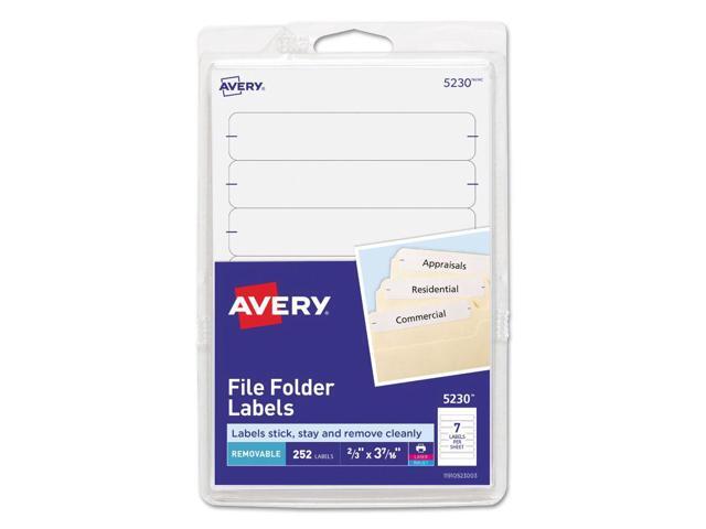 Avery Removable 1/3-Cut File Folder Labels Inkjet/Laser .66 x 3.44 White 252/PK