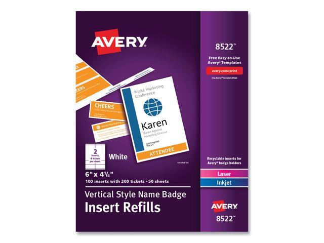Avery Vertical Name Badge Inserts, 6' x 4 1/4', White, Box Of 100 Inserts