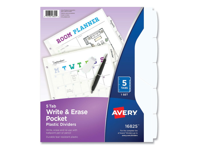 Avery Dividers Plastic 5 Erasable Tabs Letter-size 1 Set 16825