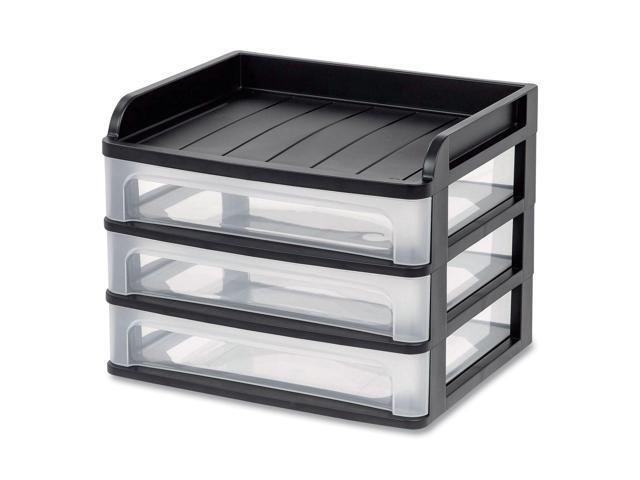 IRIS Small Three-Drawer Desktop Storage 3 Sections Black/Clear 150163