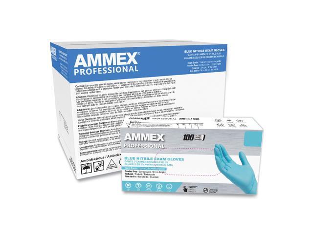 AMMEX Nitrile Exam Gloves Powder-Free 3 mil Medium Blue 100/Box APFN44100