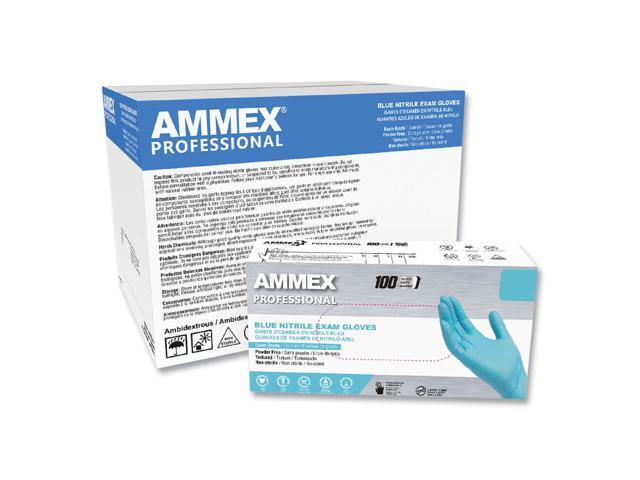 AMMEX Nitrile Exam Gloves Powder-Free 3 mil Large Blue 100/Box APFN46100
