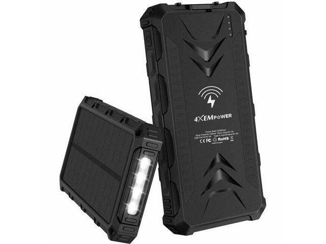 4XEM 20000 maH Mobile Solar Power Bank and Charger Black 4XSOLARPWRBK