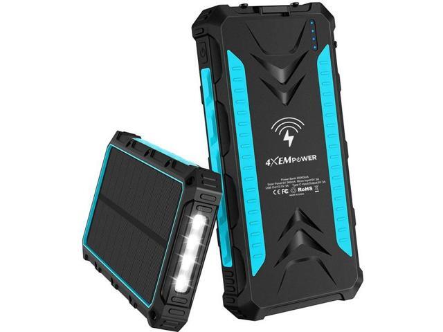 4XEM 20000 maH Mobile Solar Power Bank and Charger Blue 4XSOLARPWRBL