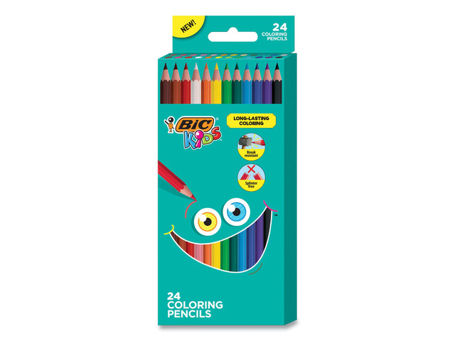 BIC Kids Coloring Pencils, 0.7 mm, HB2 (#2), Assorted Lead, Assorted Barrel Colors, 24/Pack