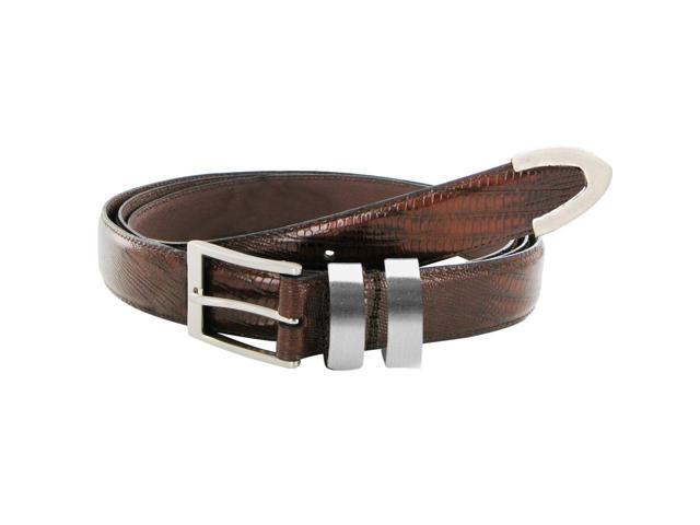 Italian Brown Lizard Texture Leather Belt w/ Silver Accents (Size 54/56)