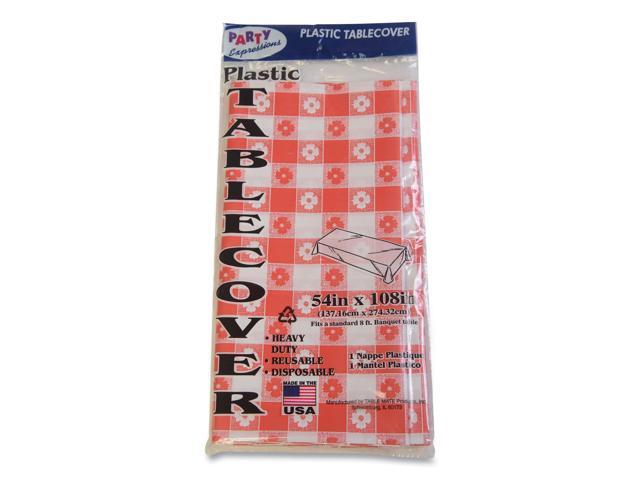 Table Set Rectangular Table Covers Heavyweight Plastic 54 x 108 Plaid Red/White 6/Pack TBL549RDG
