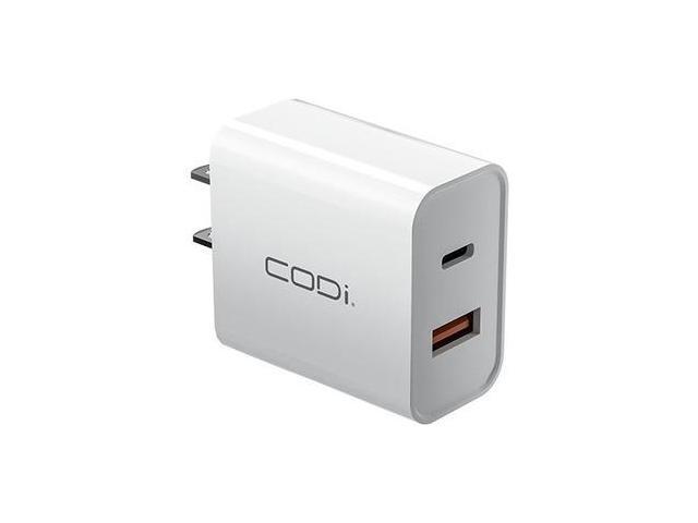 Codi A01102 White 20W Dual Port Wall Charger, USB-C and USB-A Outputs