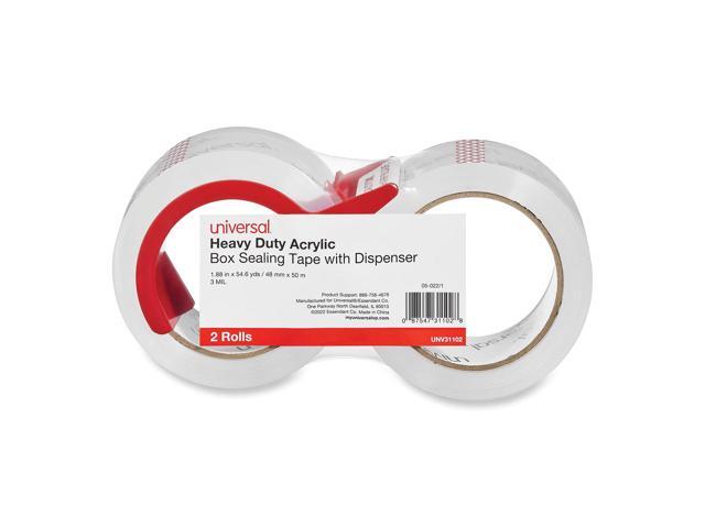 UNIVERSAL Heavy-Duty Acrylic Box Sealing Tape w/Disp 48mm x 50m 3' Core Clear 2
