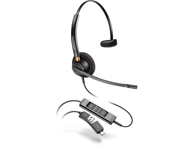 Poly - EncorePro 515 USB-A and USB-C USB Headset (Plantronics) - Cloud System Updates - Acoustic Hearing Protection - Works with Avaya, Genesys,.