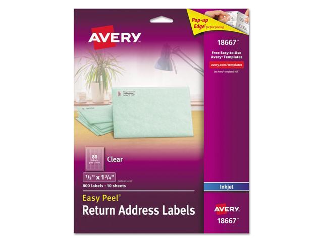 Avery Matte Clear Return Address Labels, Sure Feed Technology, Inkjet, 1/2' x 1-3/4', 800 Labels (18667)