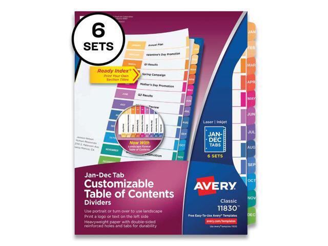 Avery Ready Index 12 Tab Dividers, Customizable TOC, 6 Sets (11830)