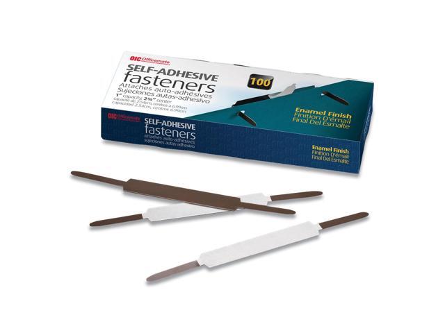 Officemate Self-Adhesive Prong Fasteners, Enamel Finish, 1 inch Capacity, 2.75 Inch Base, Box of 100 (99875), Matte Brown