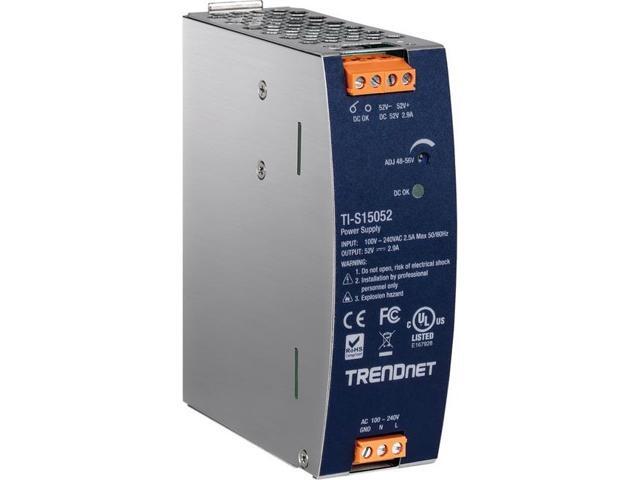 TRENDnet TI-S15052, 150W, 52V DC, 2.89A AC to DC DIN-Rail Power Supply with PFC Function