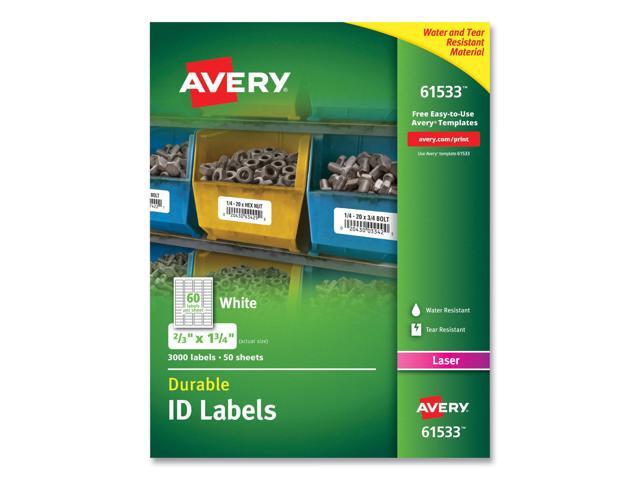 Avery Durable ID Labels, TrueBlock Technology, Permanent Adhesive, 2/3' x 1-3/4', 3,000 Labels (61533)
