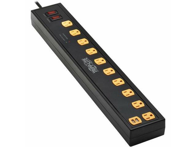 Tripp Lite Protect It! 10-Outlet Surge Protector with Swivel Light Bars - 5-15R Outlets, 2 USB Ports, 6 ft. (1.8 m) Cord, 1350 Joules, Black -...