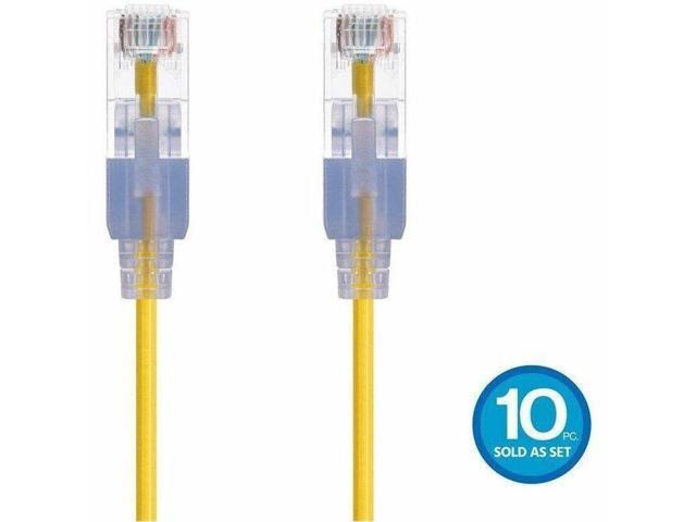 Monoprice Cat6A Ethernet Patch Cable - 7 Feet - Yellow (10 Pack) Snagless RJ45 550Mhz UTP Pure Bare Copper Wire 10G 30AWG - SlimRun Series