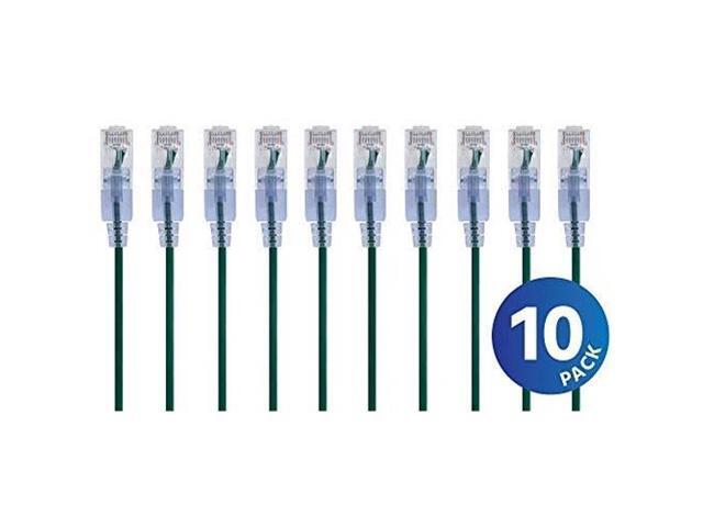 Monoprice Cat6A Ethernet Patch Cable - 3 Feet - Green (10 Pack) Snagless RJ45 550Mhz UTP Pure Bare Copper Wire 10G 30AWG - SlimRun Series