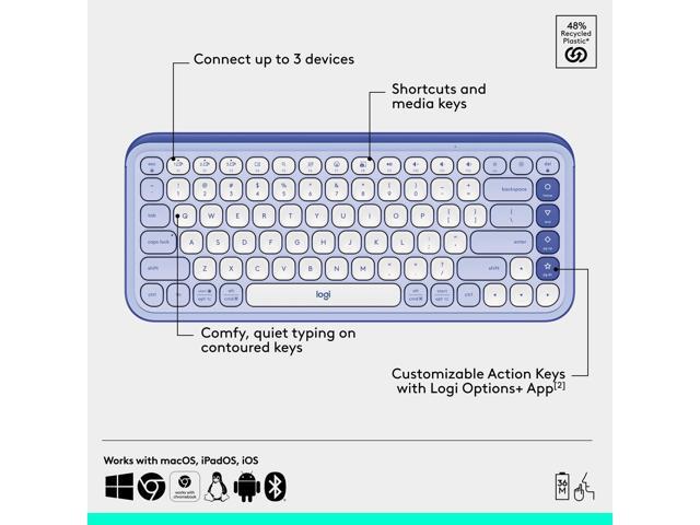 Logitech - POP ICON COMBO Compact TKL Wireless Bluetooth Keyboard and Mouse Bundle with Programmable Quiet Keys and Buttons - Lilac & Off-White - image 4