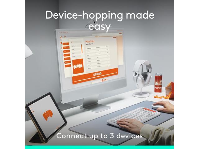 Logitech - POP ICON COMBO Compact TKL Wireless Bluetooth Keyboard and Mouse Bundle with Programmable Quiet Keys and Buttons - Lilac & Off-White - image 6