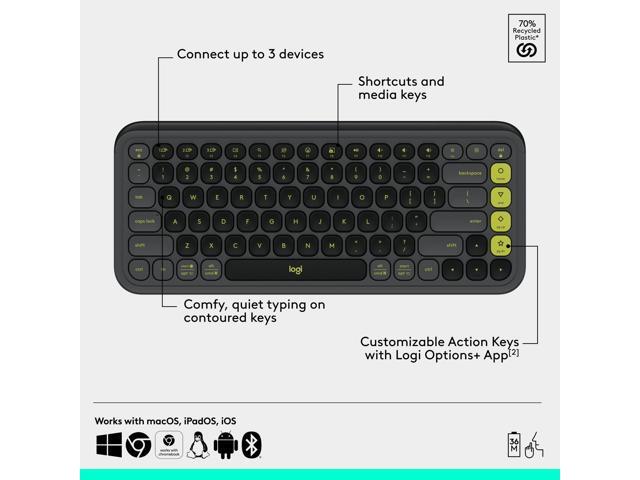 Logitech - POP ICON COMBO Compact TKL Wireless Bluetooth Keyboard and Mouse Bundle with Programmable Quiet Keys and Buttons - Graphite & Lime - image 4