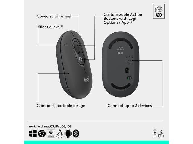 Logitech - POP ICON COMBO Compact TKL Wireless Bluetooth Keyboard and Mouse Bundle with Programmable Quiet Keys and Buttons - Graphite & Lime - image 7