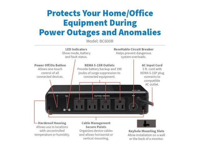 Tripp Lite 600VA 300W 120V Standby Desktop UPS 4 Outlet BC600R