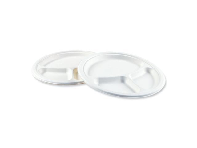 Boardwalk Bagasse PFAS-Free Dinner Plate 10' 3-Compartment 500/Ctn PL11BWNPFA