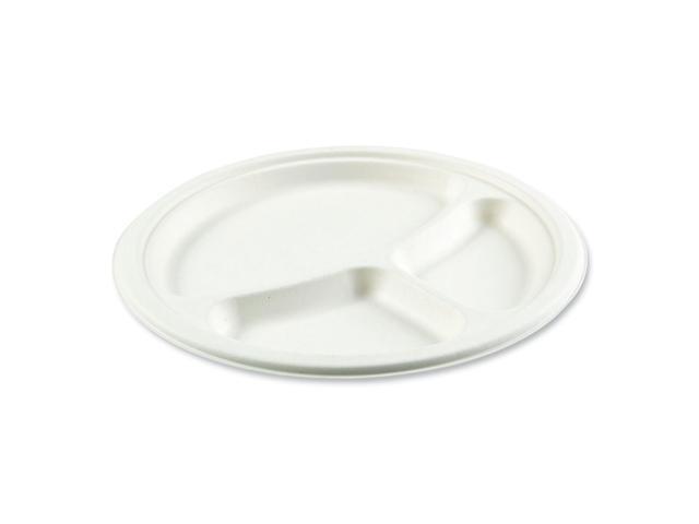 Boardwalk Bagasse PFAS-Free Dinner Plate 10' 3-Compartment 500/Ctn PL11BWNPFA