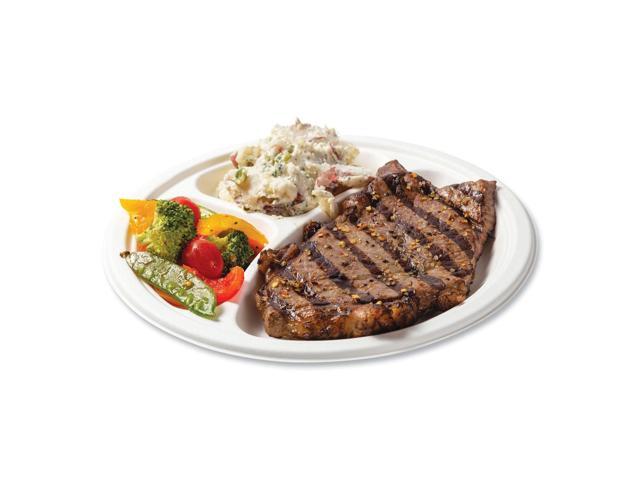 Boardwalk Bagasse PFAS-Free Dinner Plate 10' 3-Compartment 500/Ctn PL11BWNPFA