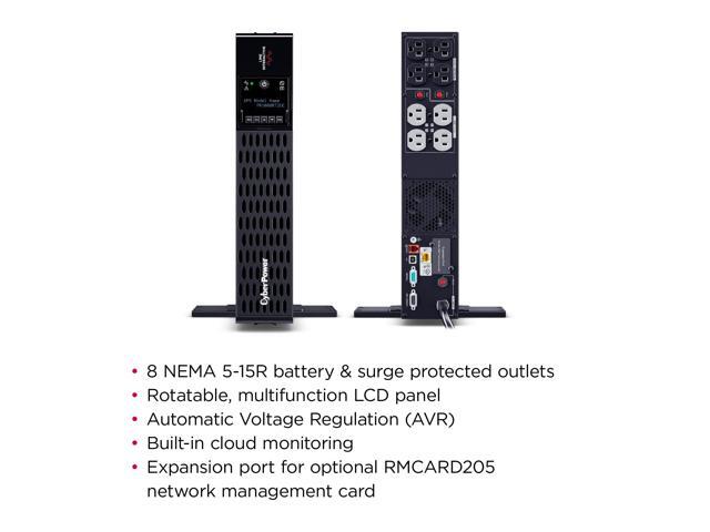CyberPower PR1000RT2UC Smart App Sinewave UPS Systems - 1000VA/1000W, 120 VAC, NEMA 5-15P, 2U, Rack / Tower, Sine Wave, 8 Outlets, LCD, PowerPanel...