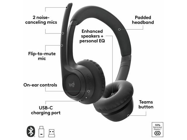 Logitech - Zone 305 Wireless Noise Cancelling Over-the-Ear Headset Teams Version with Receiver - Black - image 9