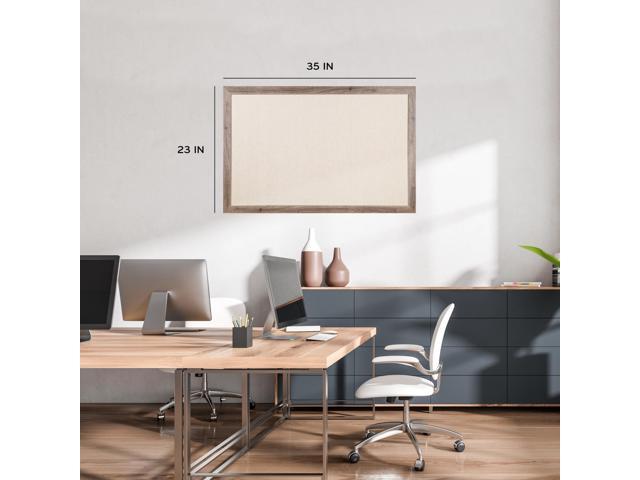 Linen Bulletin Board with Rustic Frame 36' x 24' Actual Size: 35' x 23' Beige Surface Brown Wood Frame 4891U0001