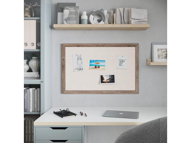 Linen Bulletin Board with Rustic Frame 36' x 24' Actual Size: 35' x 23' Beige Surface Brown Wood Frame 4891U0001