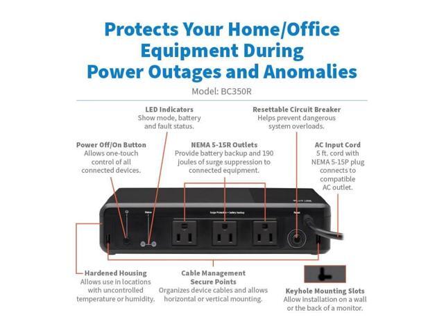 Tripp Lite 350VA 210W 120V Standby UPS 3 Outlets Surge + Battery Backup BC350R